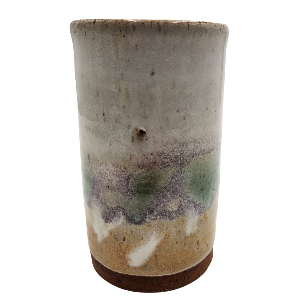Vintage Studio Pottery Vase Signed Earthy Ceramic Tumbler Bud Flower Vessel 5"